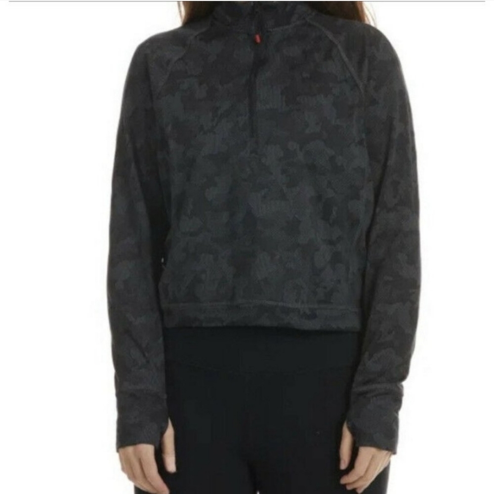 Spyder Active Camo Top Long Sleeve Boxy Crop Thumbholes Half Zip Mock Mockneck L - Picture 11 of 11